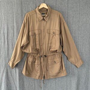 80s Vintage Lizwear Khaki Tan 100% Rayon Multi Pocket Safari Light Weight Jacket